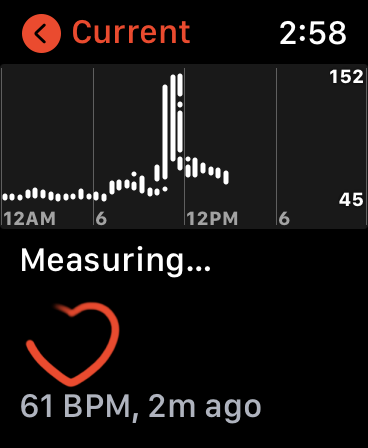 An example of the heart rate display on the Watch during a workout