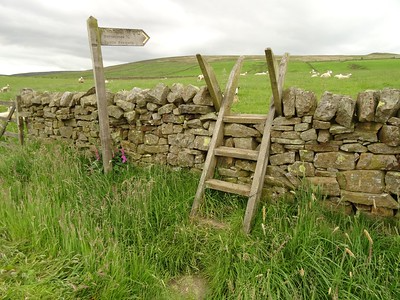 a stile provides steps over a stone wall