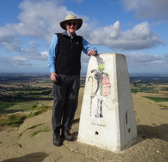 Me standing beside the trig point on top of Roseberry Topping